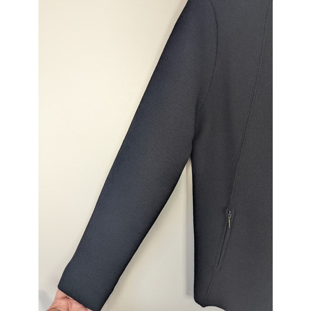 Eileen Fisher Black Minimalist Wool Asymmetrical Button Mock Neck Jacket - Picture 2 of 10